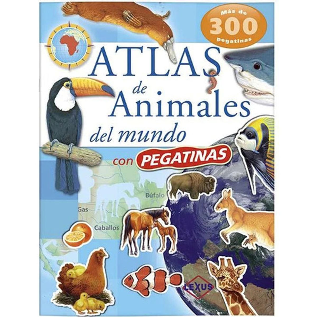GENERICO - Atlas De Animales Del Mundo Con Pegatinas - Lexus Nuevo Orig