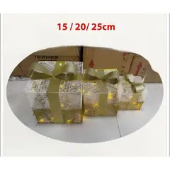 VARIOS - Decoracion navideña - Set de 3 Cajas de navidad con luz LED Dorada