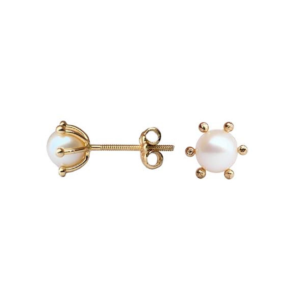 JIREH JOYAS - Aros Perla Cultivada Pistilo 4mm N2 Oro 18K Atornillados 1.30gr Mujer Elegantes