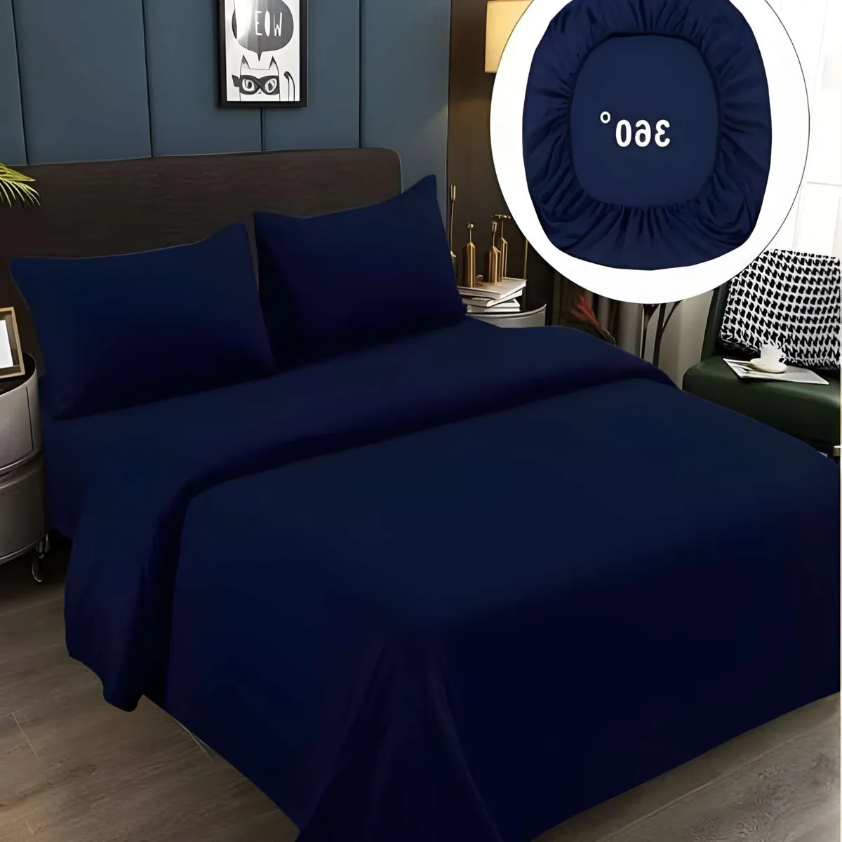 GENERICO - SABANAS DE 500 HILOS SUPER-KING AZUL OSCURO