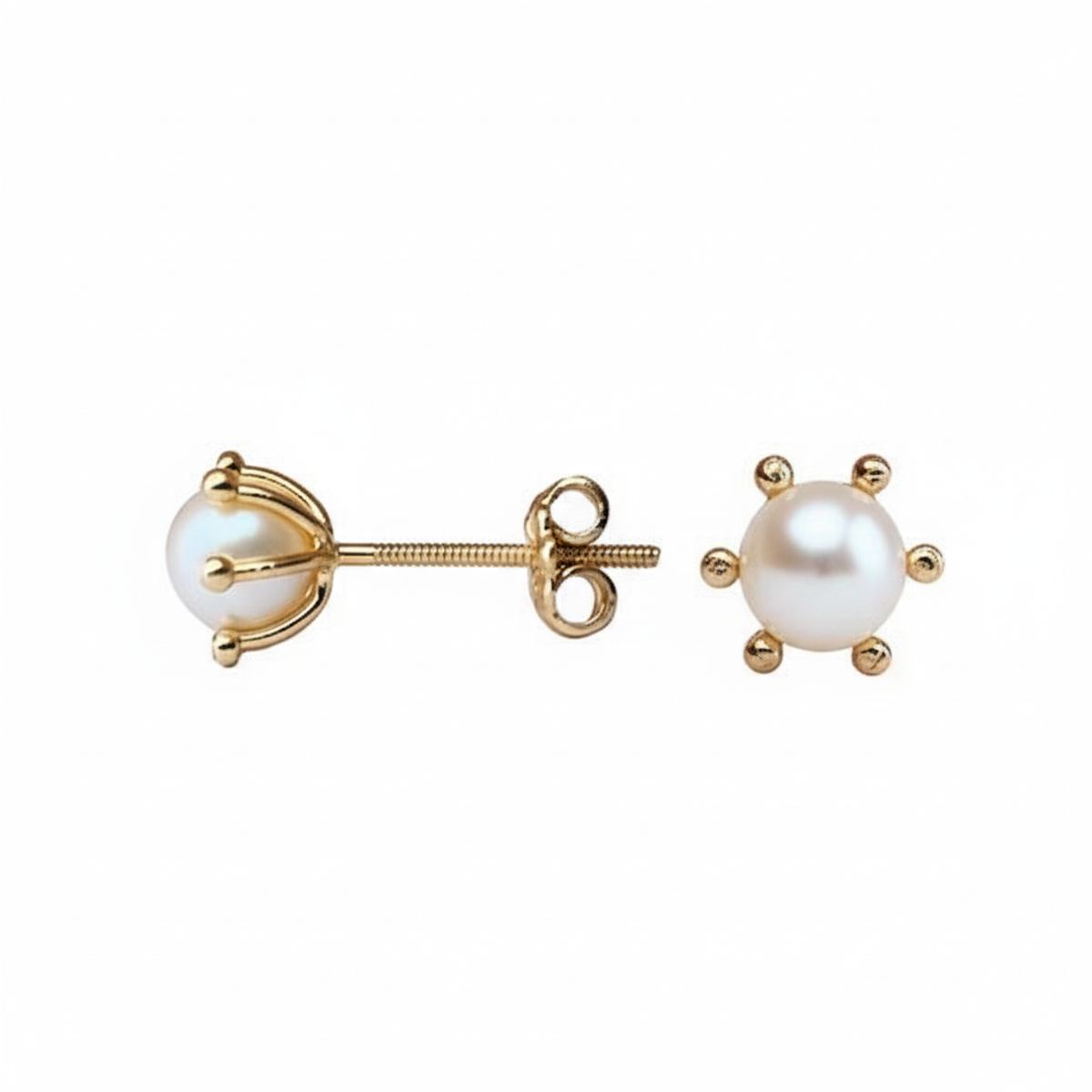 JIREH JOYAS - Aros Perla Cultivada Pistilo 5mm N3 Oro 18K Atornillados 2.20gr Mujer Elegantes