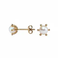 JIREH JOYAS - Aros Perla Cultivada Pistilo 5mm N3 Oro 18K Atornillados 2.20gr Mujer Elegantes