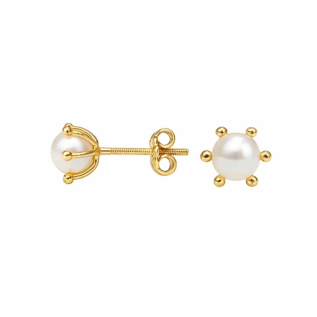 JIREH JOYAS - Aros Perla Cultivada Pistilo 6mm N4 Oro 18K Atornillados 2.50gr Mujer Elegantes