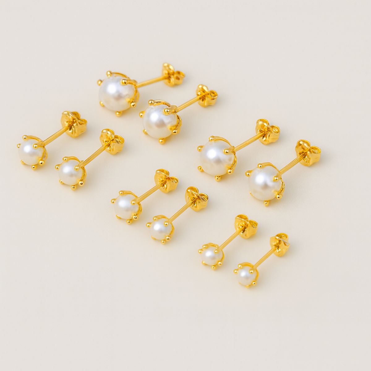JIREH JOYAS - Aros Perla Cultivada Pistilo 6mm N4 Oro 18K Atornillados 2.50gr Mujer Elegantes