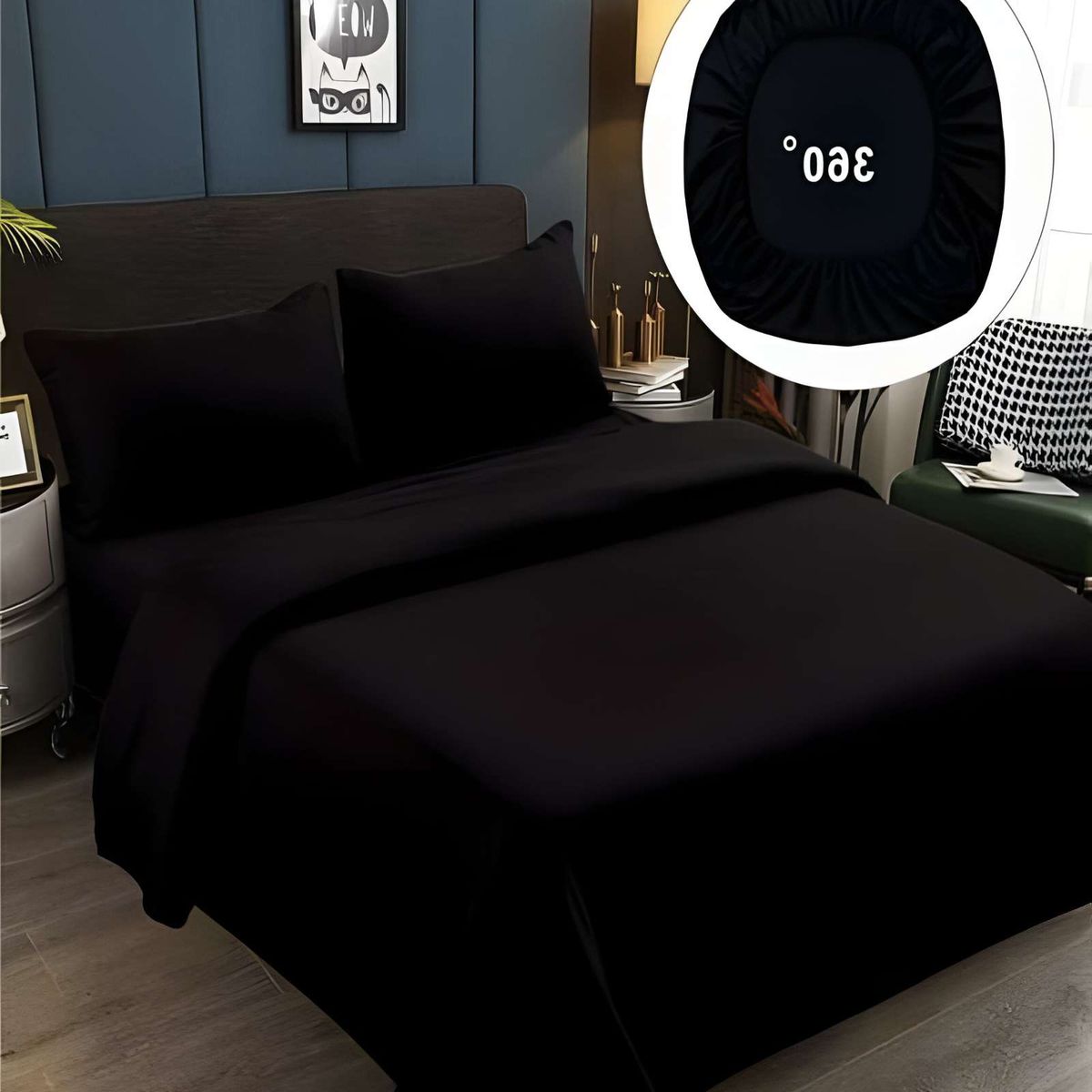 GENERICO - SABANAS DE 500 HILOS SUPER-KING NEGRO