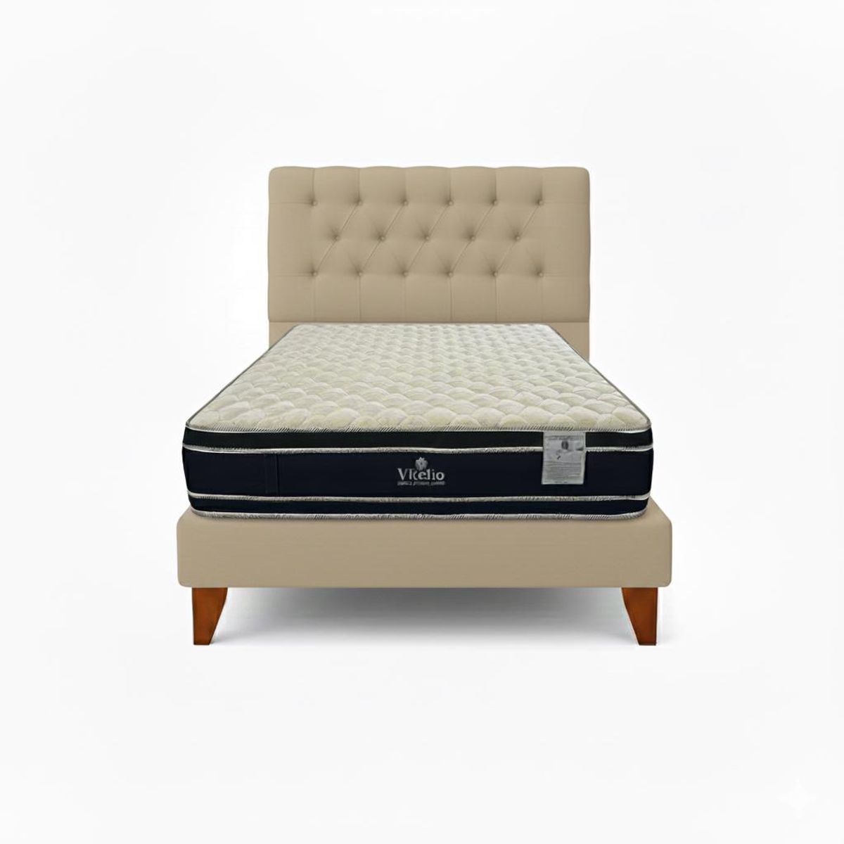 GENERICO - Cama Plaza y Media BEIGE + Colchon 28 cm