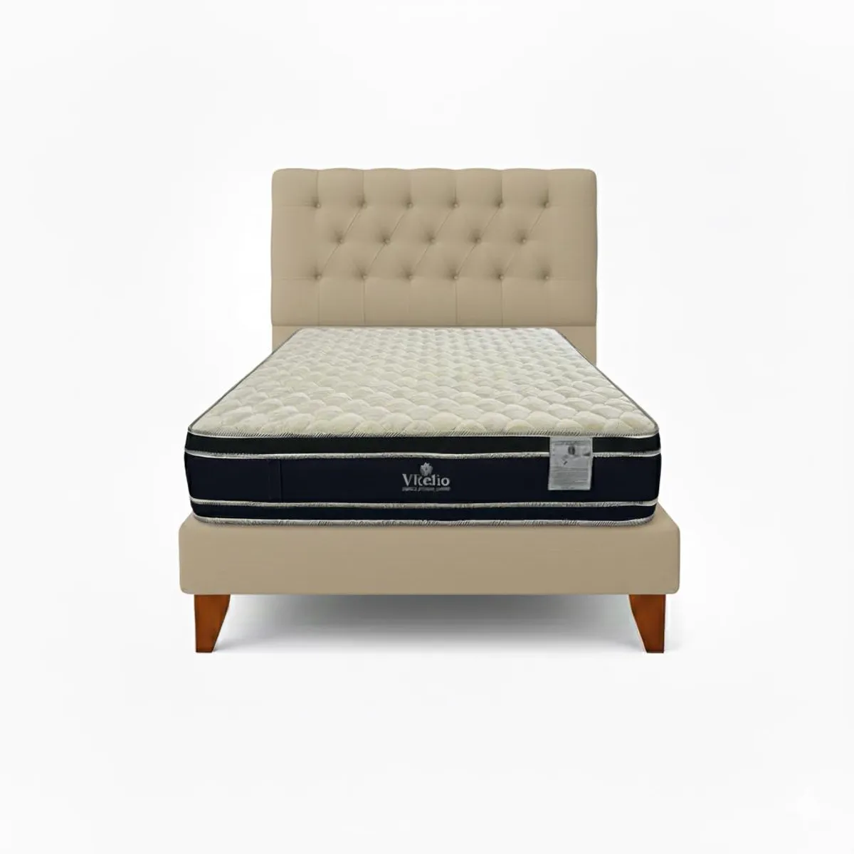 GENERICO - Cama Plaza y Media BEIGE + Colchon 28 cm