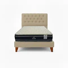 GENERICO - Cama Plaza y Media BEIGE + Colchon 28 cm