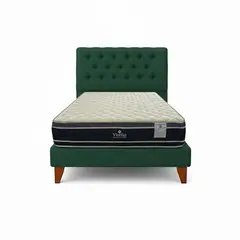 GENERICO - Cama Plaza y Media VERDE BOTELLA + Colchon 28 cm