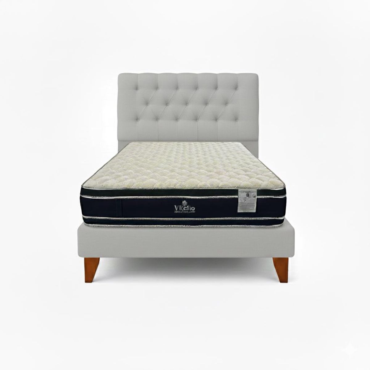 VITELIO - Cama Plaza y Media GRIS CLARO + Colchon 28 cm