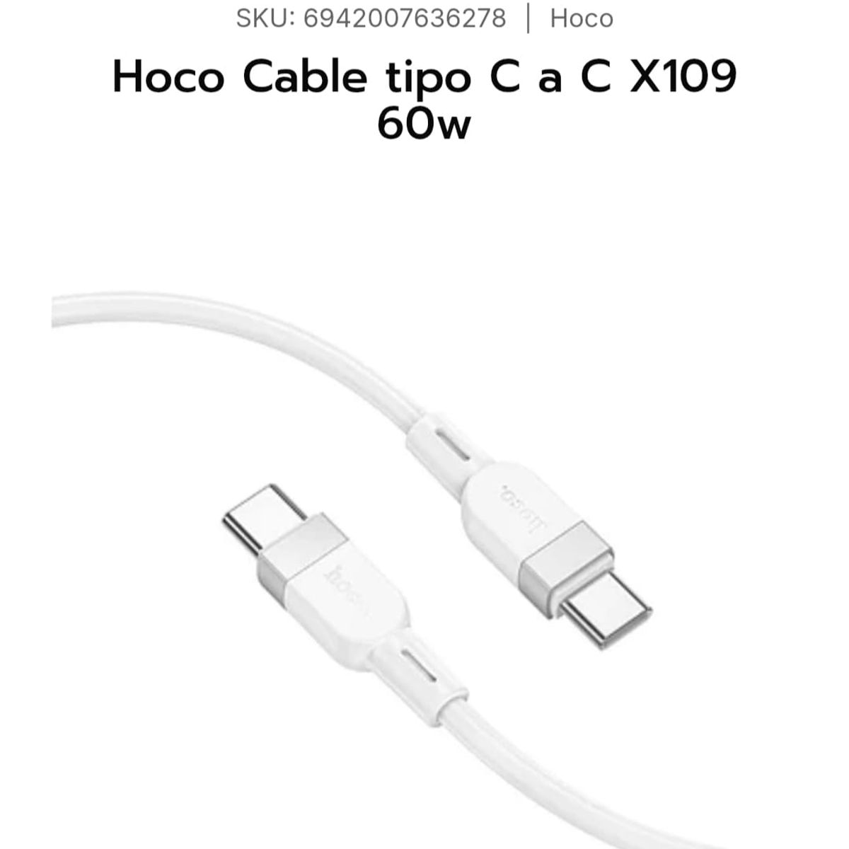 HOCO - Cable USB Tipo C a Tipo C Hoco X109 60W 1m carga rápida