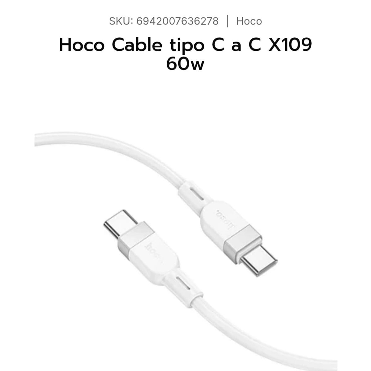 HOCO - Cable USB Tipo C a Tipo C Hoco X109 60W 1m carga rápida