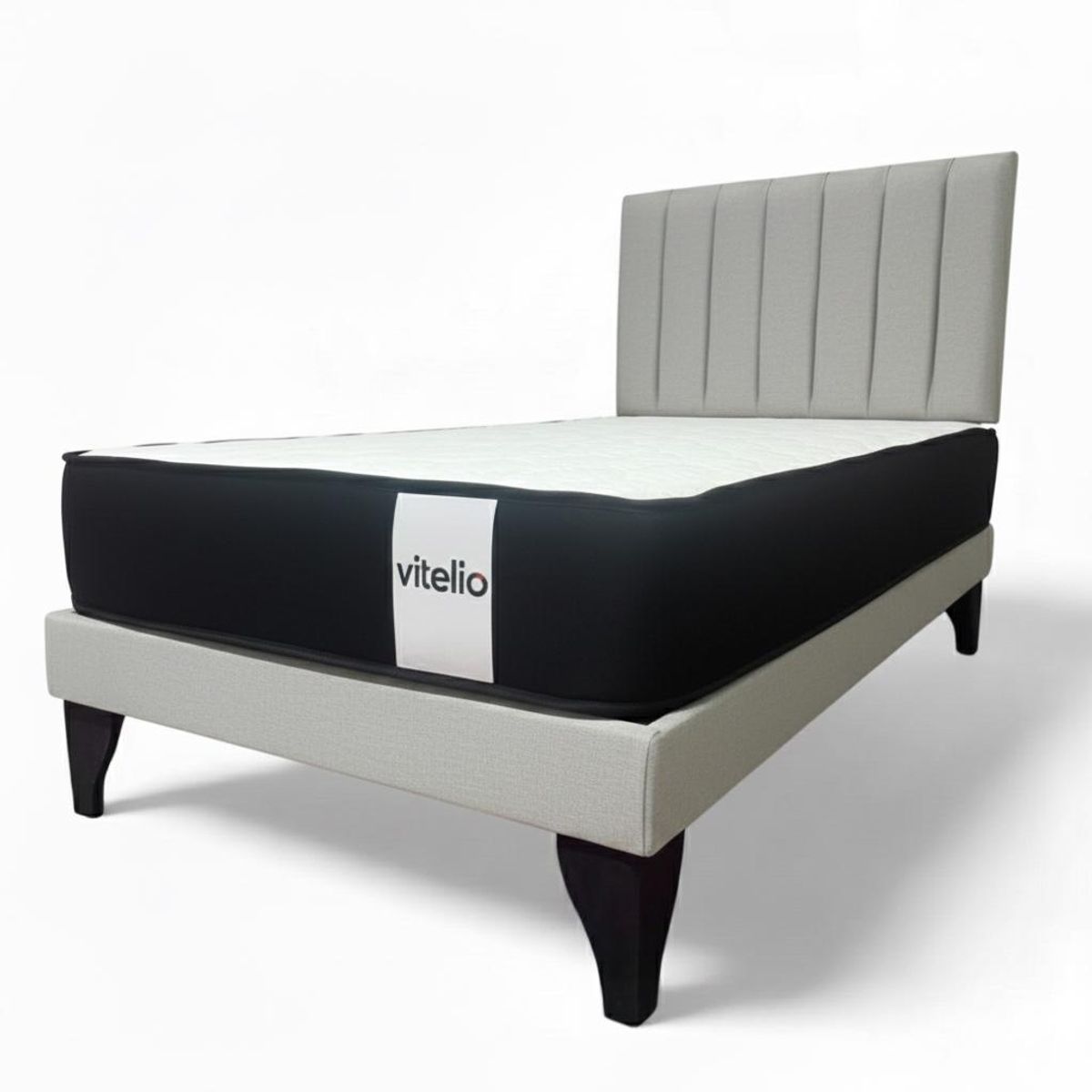 VITELIO - Cama 1 PLAZA Gris claro + Colchon 22 Grosor cm