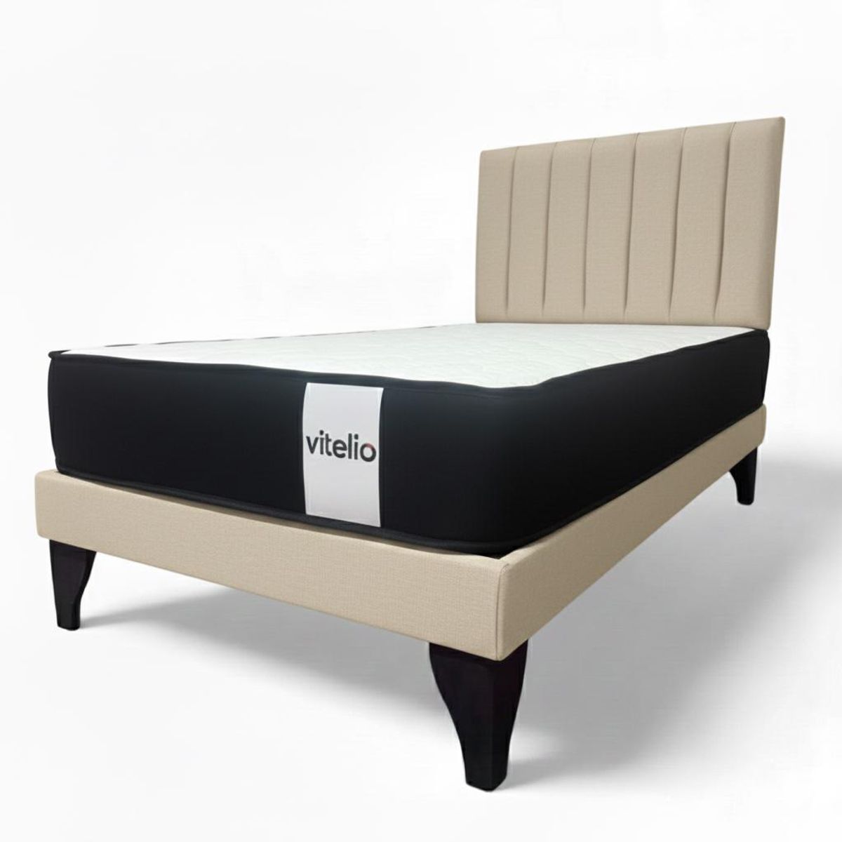 GENERICO - Cama 1 PLAZA BEIGE+ Colchon 22 Grosor cm