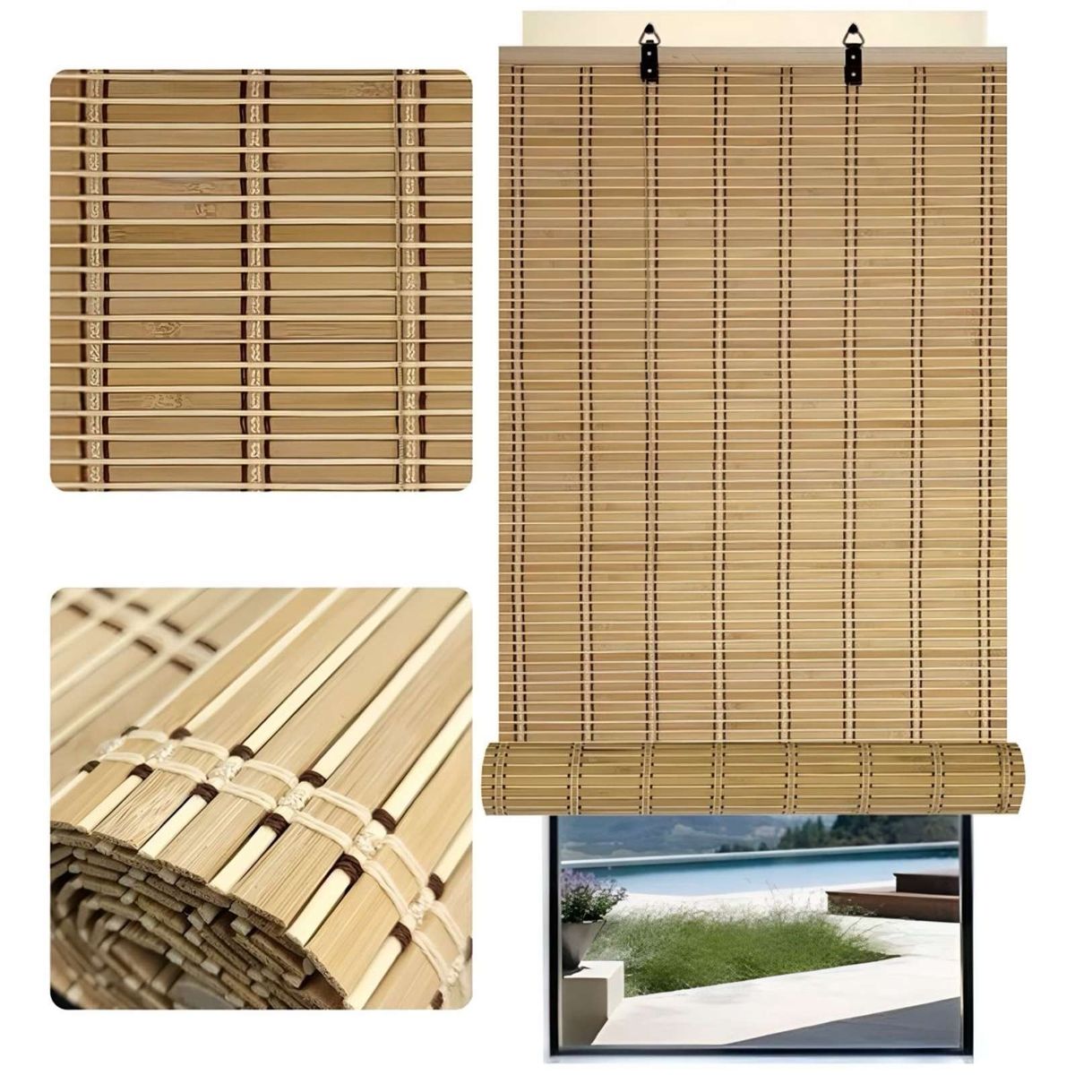 GENERICO - PACK DE 2 CORTINAS ROLLER BAMBU 90X180 ESTERILLA ENROLLABLE