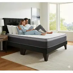 GENERICO - Cama 2 Plazas Con Colchon Negra Capitone