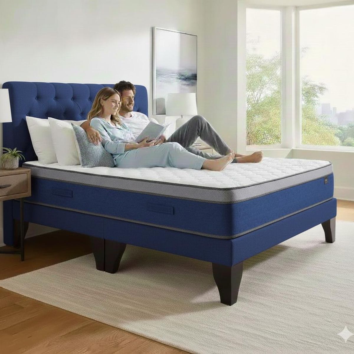 GENERICO - Cama 2 Plazas + Colchon Gris Capitone