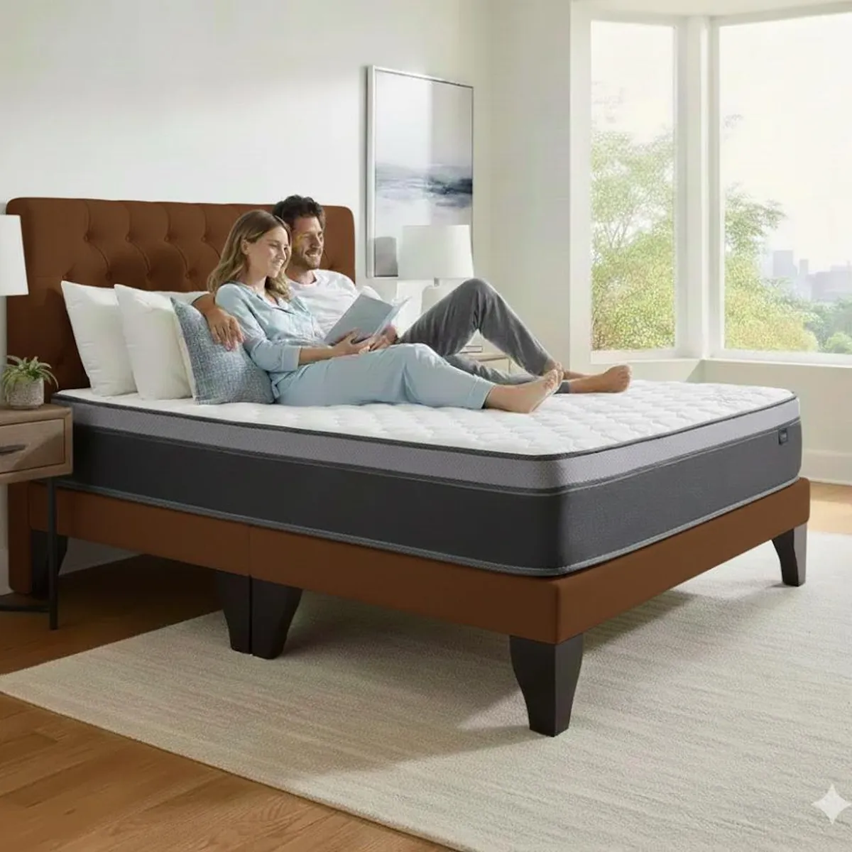 GENERICO - Cama 2 Plazas + Colchon Marron Capitone