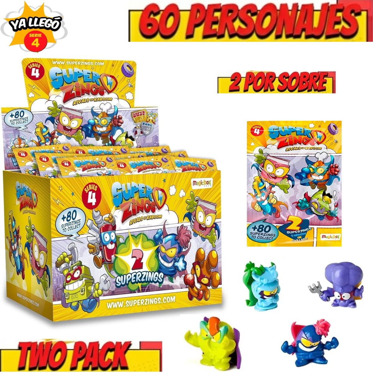 TIOZONEY - Superzings Two Pack Caja 30 Sobres Coleccionable Serie 4 Personajes Originales  Rivals of kaboom