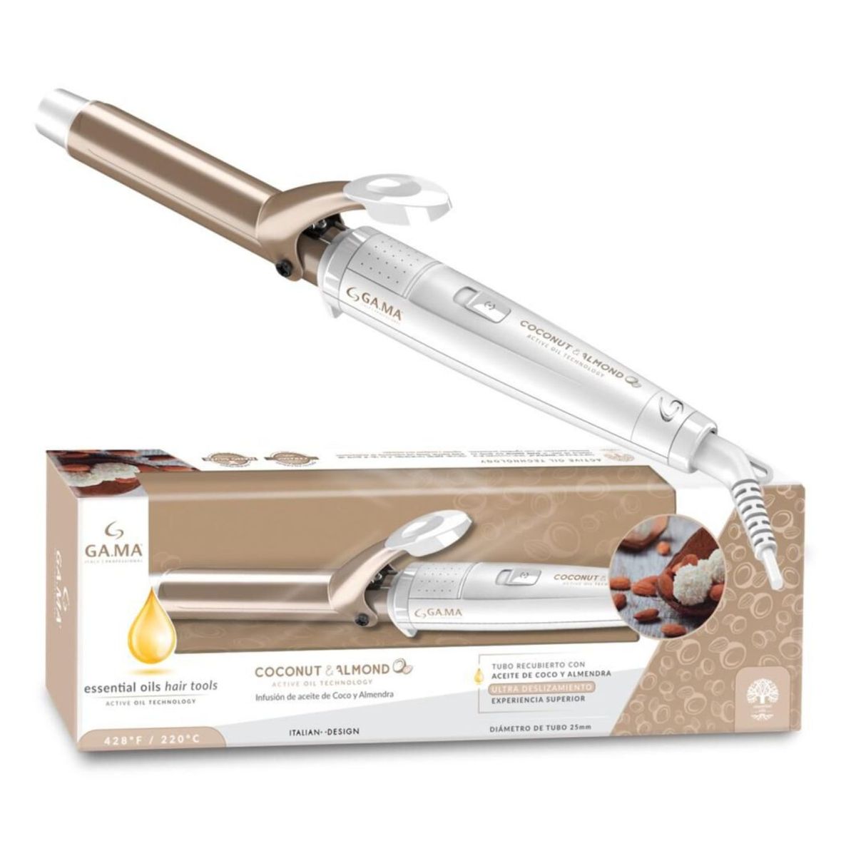 GAMA - Ondulador Gama Coconut Almond Rizador de Cabello 25mm Protege