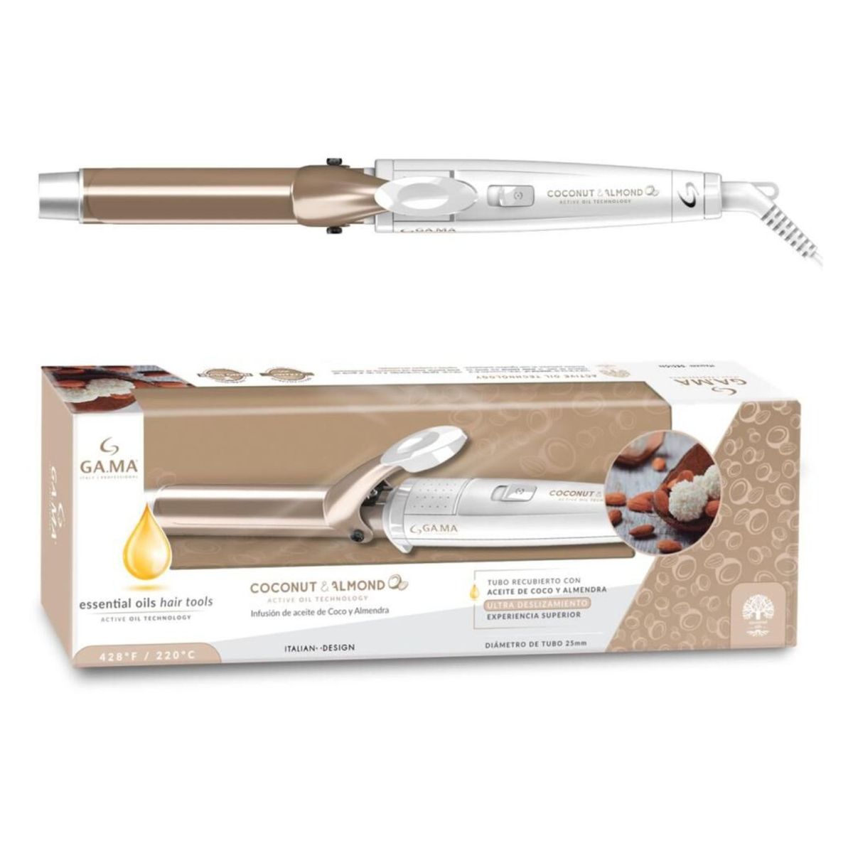 GAMA - Ondulador Gama Coconut Almond Rizador de Cabello 25mm Protege