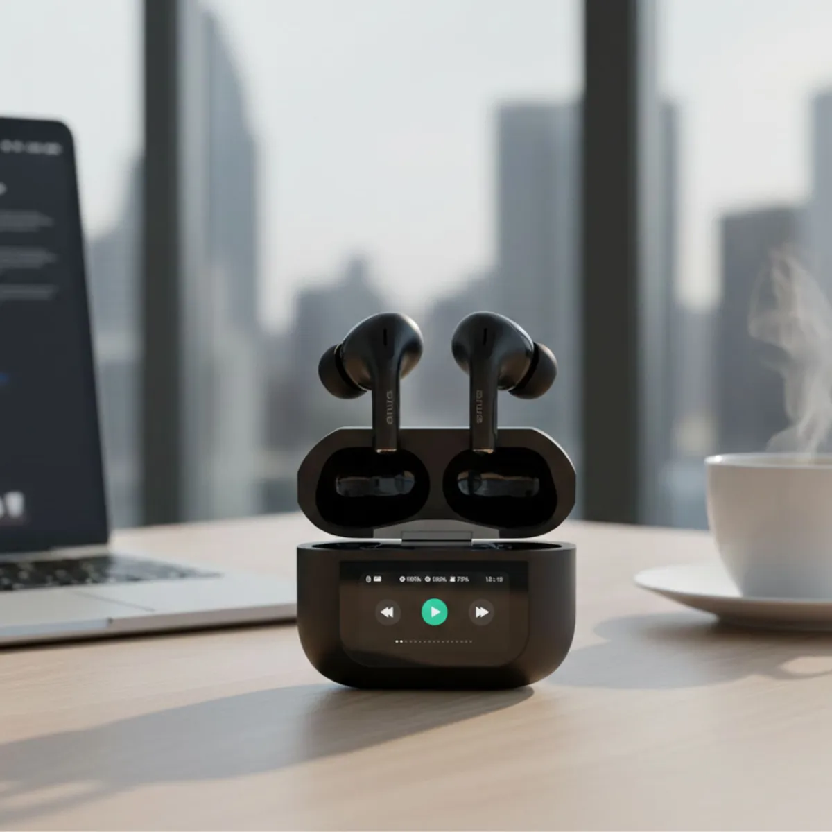 AIWA - Audífonos Inalámbricos Bluetooth 5.4 - Estuche con Pantalla Digital LED, Control Táctil & Resistente al Agua