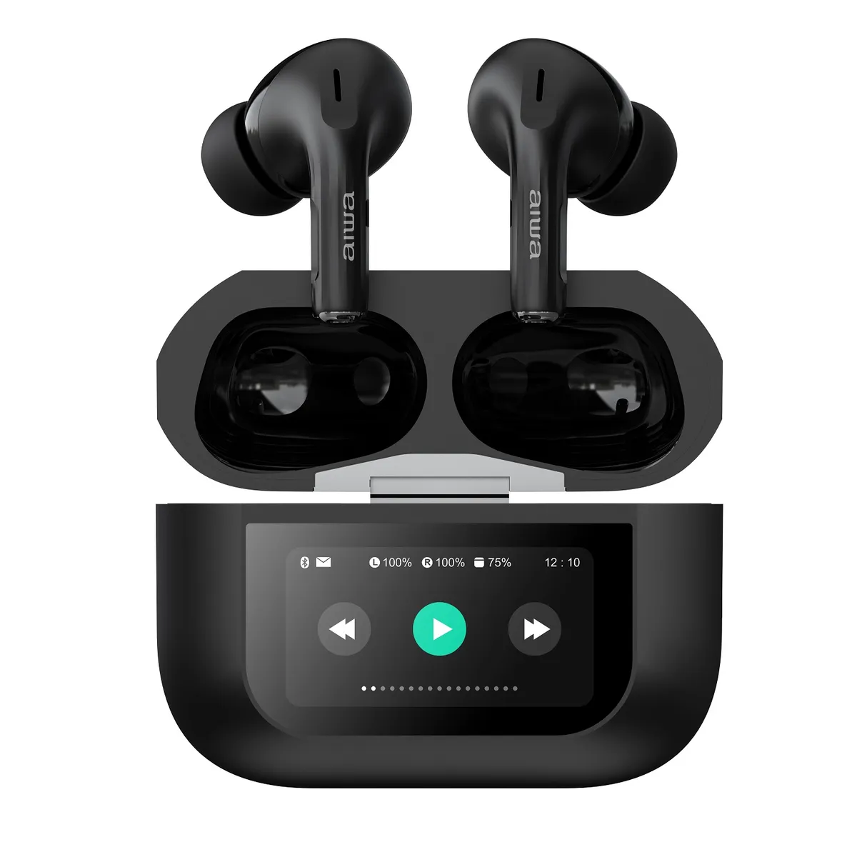AIWA - Audífonos Inalámbricos Bluetooth 5.4 - Estuche con Pantalla Digital LED, Control Táctil & Resistente al Agua