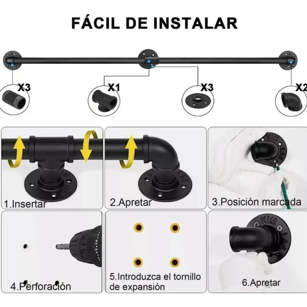 TNAKIEX - Barandal De Pasamanos De Tubo Escaleras Profesionales 1,5 M.