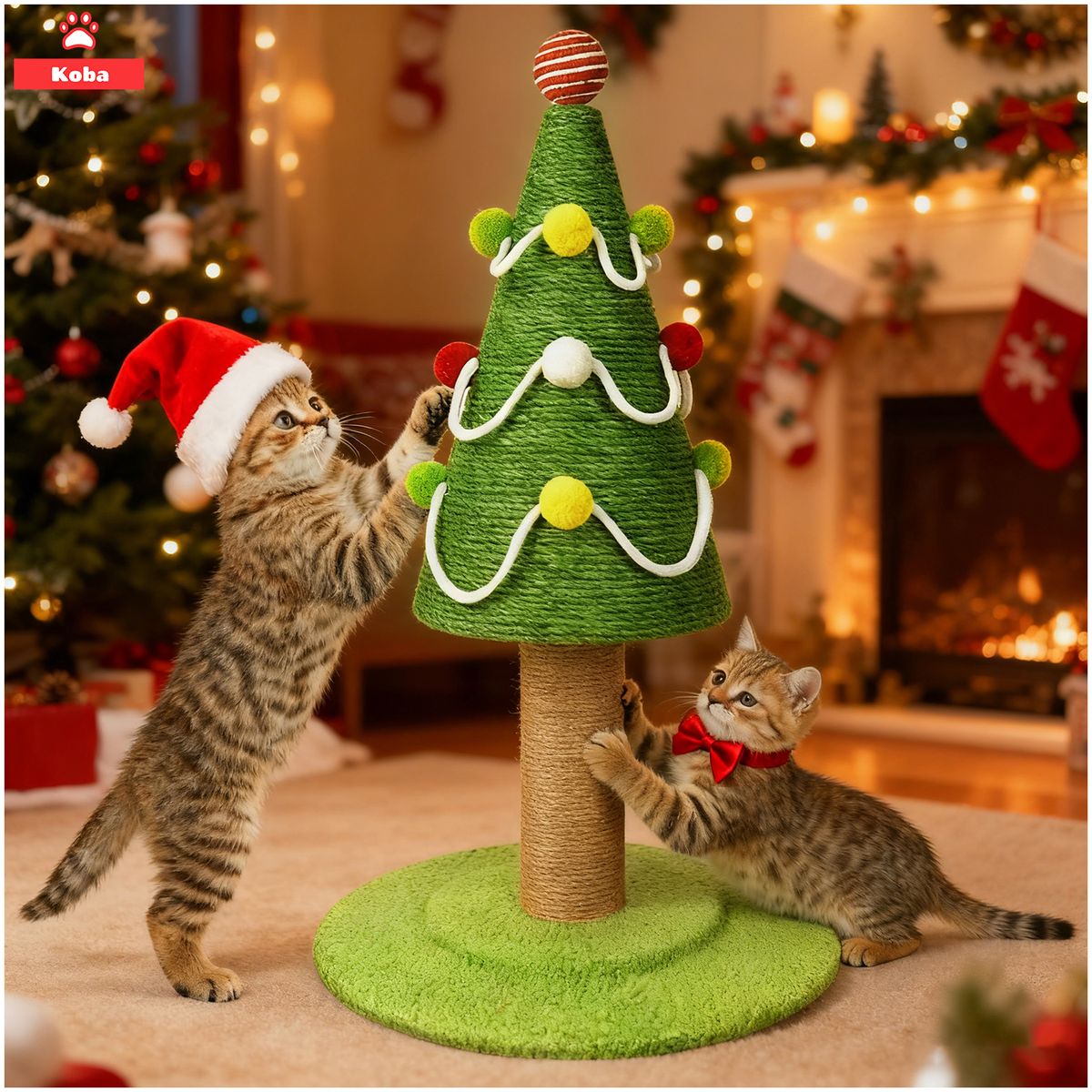 KOBA - Rascador Para Gatos Michis Tipo Mini Árbol De Navidad 62cm Verde