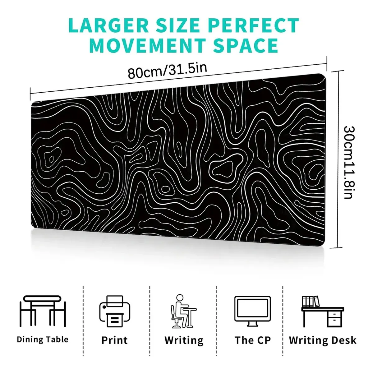 KUANGYE - Alfombrilla Xl Mouse Pad Antideslizante Linea Futurista 80x30cm