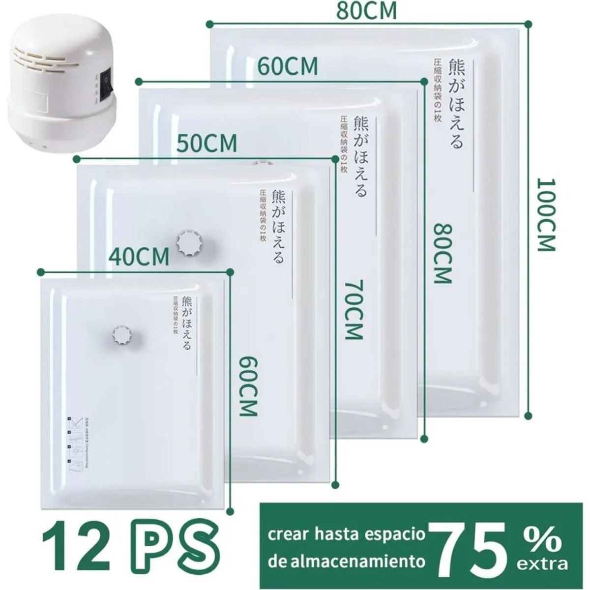TNAKIEX - Pack 12 Bolsas Organizadoras Al Vacio Con Bomba De Vacío