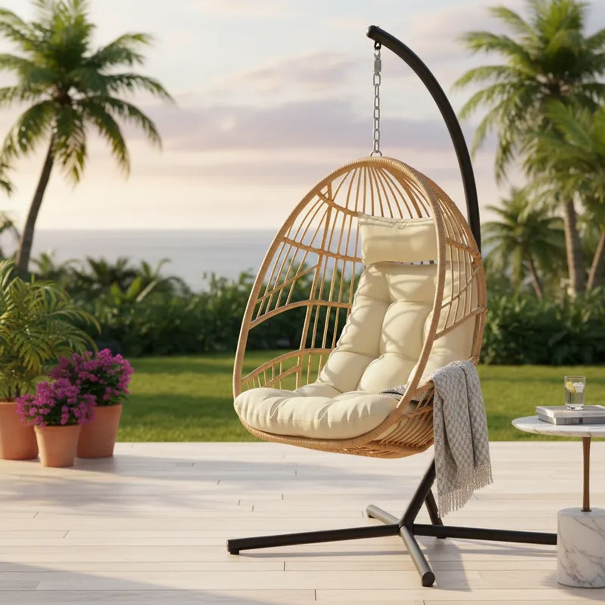 SPACE HOME - Reposera Colgante Silla Cojín Base Metálica Terraza Balcón