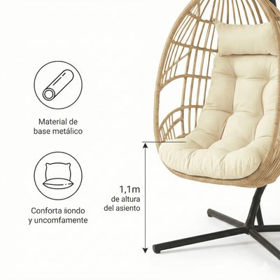 Imagen 2 del producto Reposera Colgante Silla Cojín Base Metálica Terraza Balcón
