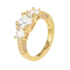 JOYAS LANDEROS - Anillo Triple Cristal con Riel Enchapado en oro de 18k