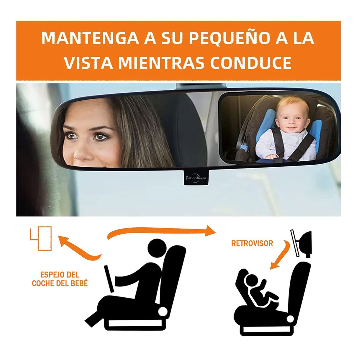 ESHOPANGIE - Espejo Retrovisor Auto Bebe 360° Seguridad Silla Espalda Xl