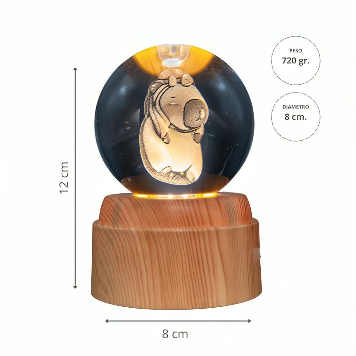 GENERICO - Lámpara Bola de Cristal LED Capybara Tortuga