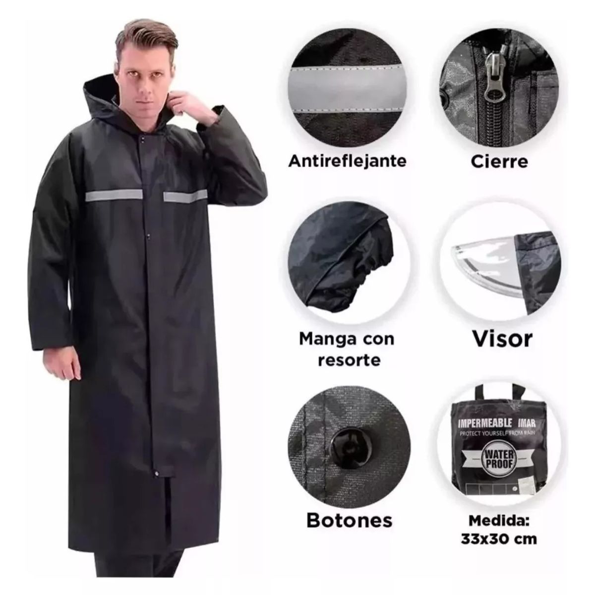 GENERICO - Poncho Impermeable Reflectante Con Capa Lluvia