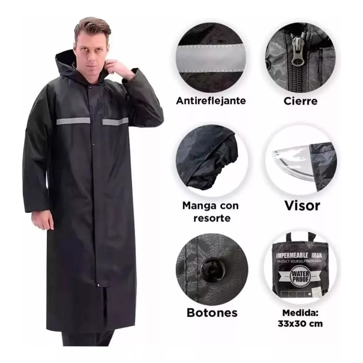 GENERICO - Poncho Impermeable Reflectante Con Capa Lluvia