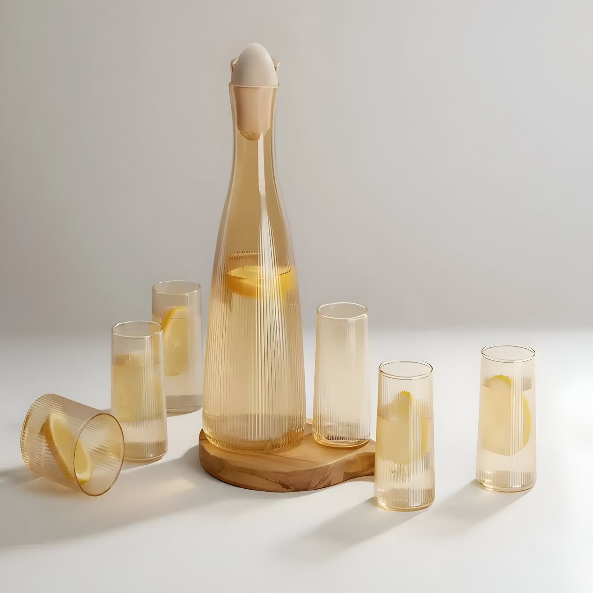 GENERICO - SET DE JARRA MAS 6 VASOS CON TAPA DE BAMBU