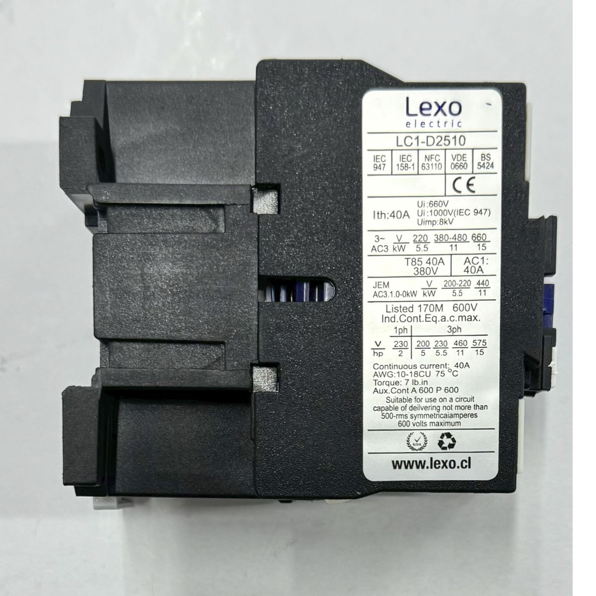 LEXO - Contactor 25a  3p + 1no Trifásico Bobina 220v - Lexo