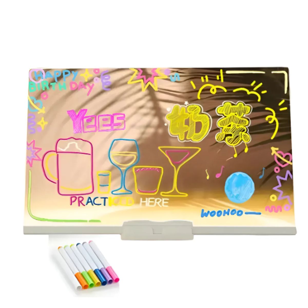 GENERICO - Pizarra Mágica Led Tablero Niños 7plumones Plantillas Dibujo Blanco