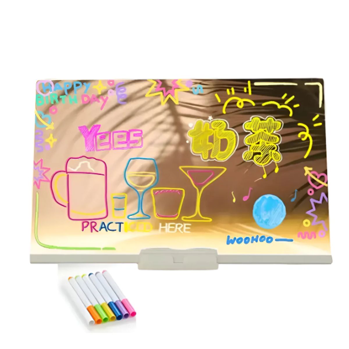 GENERICO - Pizarra Mágica Led Tablero Niños 7plumones Plantillas Dibujo Blanco
