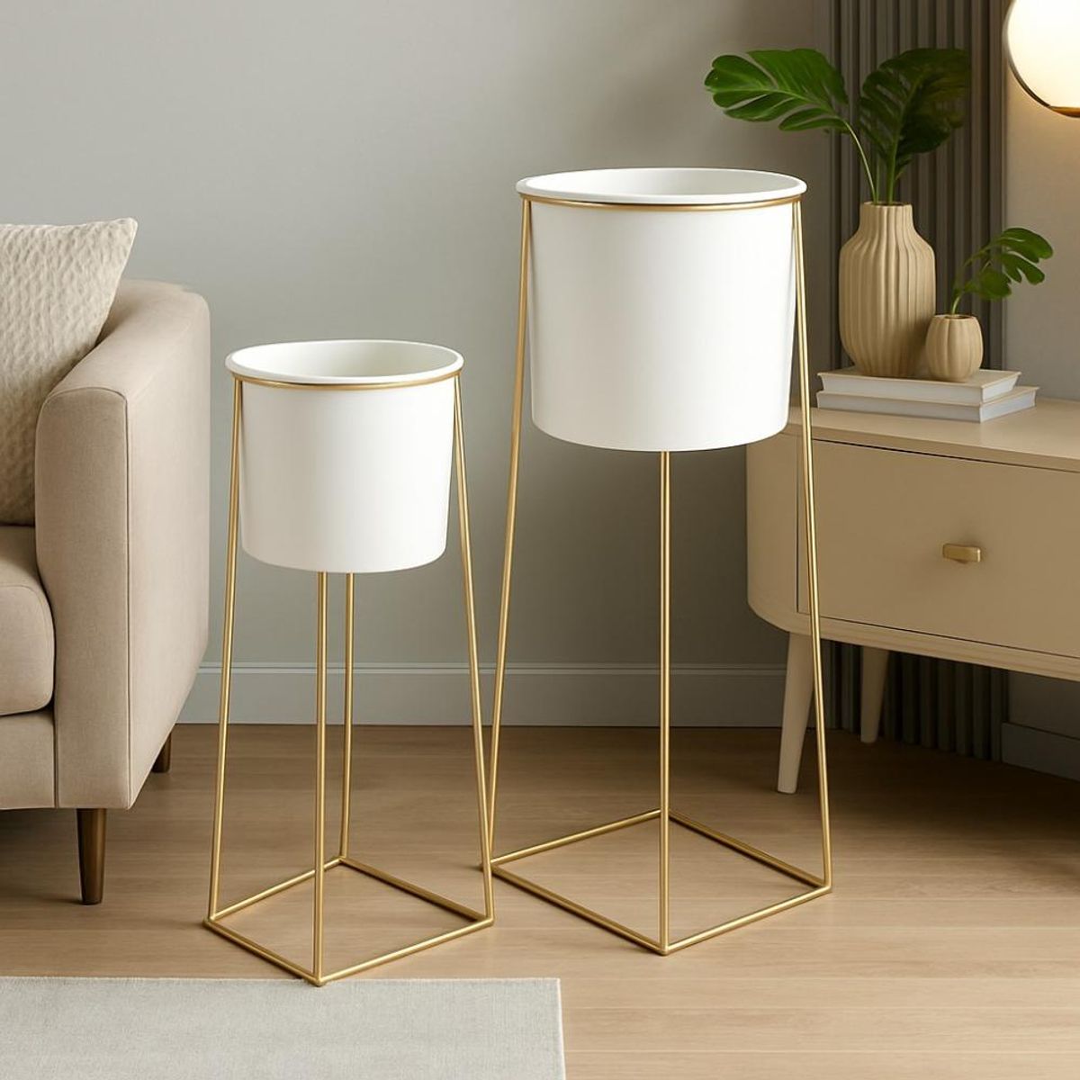 GENERICO - Porta Maceteros Pedestal Macetas set 2 unidades Blanco