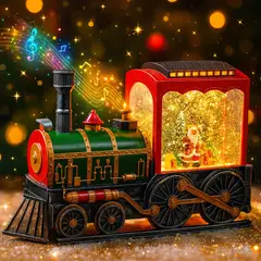 MOVI - TREN NAVIDEÑO CON LUCES NIEVE GIRATORIA Y ESCENA DE SANTA CLAUS EDICIÓN VINTAGE PREMIUM