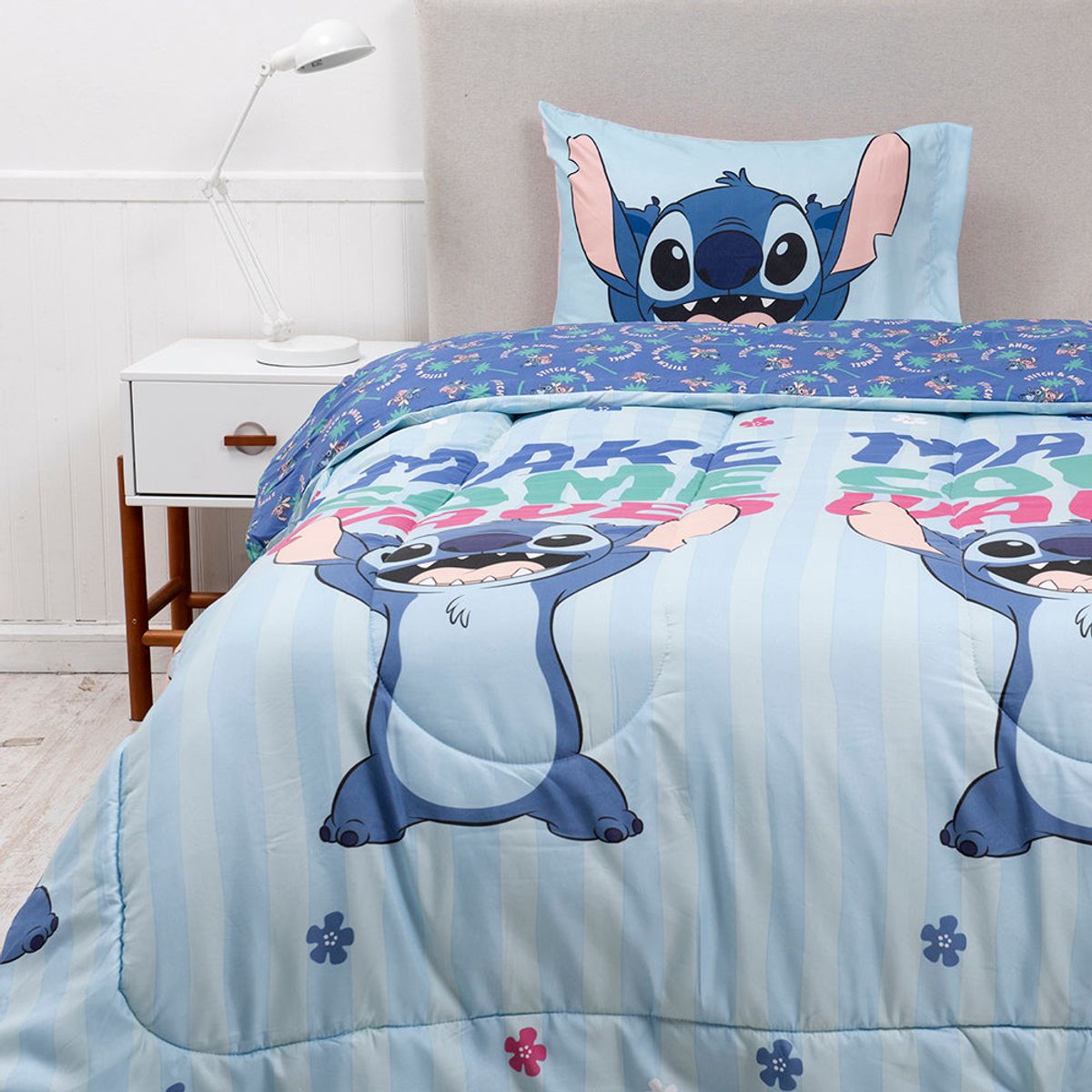 MASHINI - CUBRECAMA PLUMON INFANTIL STITCH FLUFFLY REVERSIBLE 1.5 PLAZA