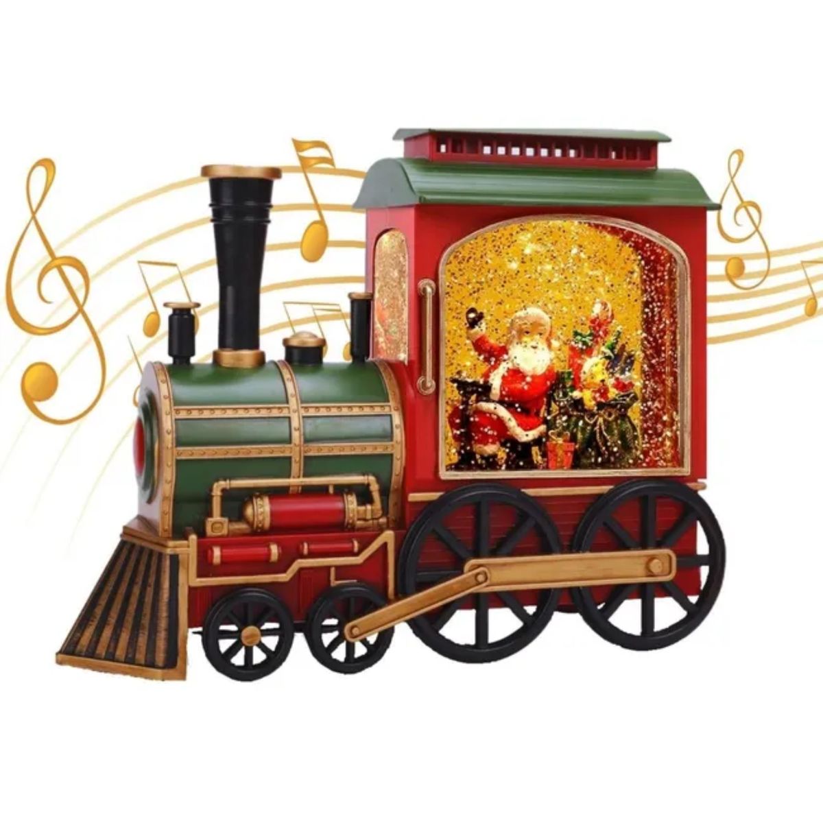 MOVI - Tren Navideño Decorativo con Luz y Efecto Nieve  Diseño Vintage con Detalles Festivos