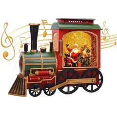 MOVI - Tren Navideño Decorativo con Luz y Efecto Nieve Diseño Vintage con Detalles Festivos