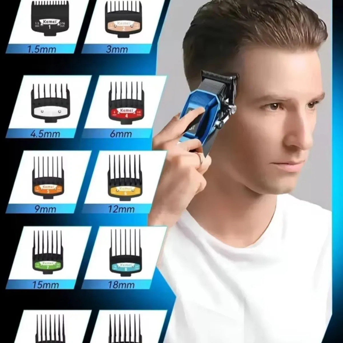 KEMEI - Set cortadora de pelo profesional kemei km2797 color Azul de 9000RPM