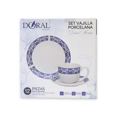 DORAL - SET VAJILLA DE TÉ PORCELANA DOÑA MARIA 12 PZA DISEÑO AMELIA