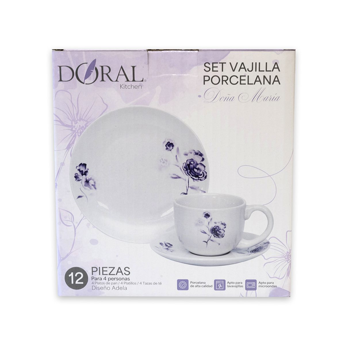 DORAL - SET VAJILLA DE TÉ PORCELANA DOÑA MARIA 12 PZA DISEÑO ADELA